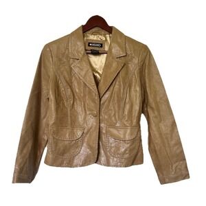 Vintage XOXO Tan Genuine Leather Coat Women's Medium Embroidered